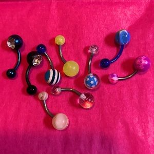 Retro Set of 9 belly rings